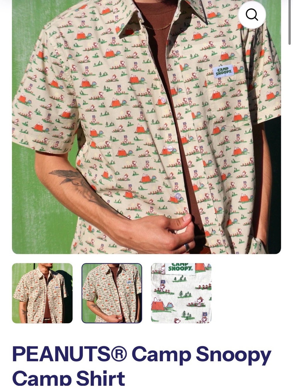 Short-Sleeve Button-Down Shirt in Cream with Multi Print